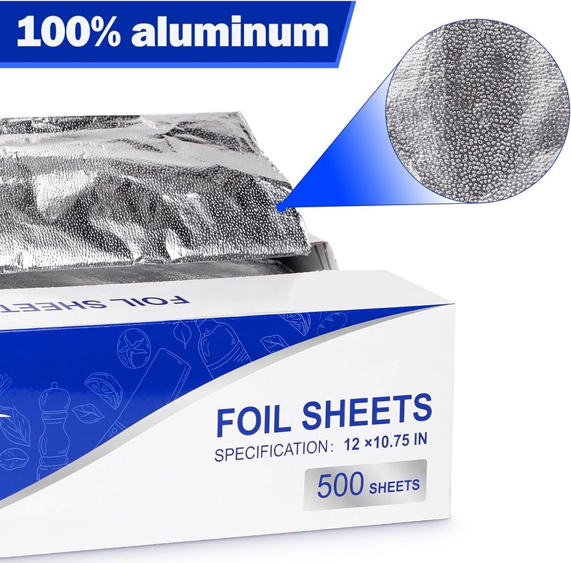 Alfolic Aluminum Foil Sheets - 12" x 10.75" Pre Cut Tin Foil, Premium Aluminum Foil Wraps for Cooking, Storing Food - 500 Sheets - Image 2